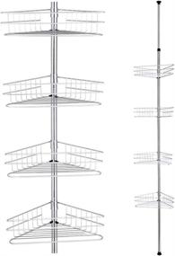img 4 attached to Silver Aquaterior 4-Tier Metal Telescopic Corner Shower Shelf - Adjustable Caddy Pole Wall Rack Storage Organizer with Soap Holder