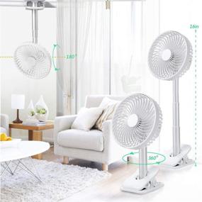 img 3 attached to 🔌 Clip-On Portable Desk Fan: Silent Fans for Bed, Office, Tent - White Mini Fan with 2600mAh Rechargeable Battery, 4 Speeds, 2 Timer Settings