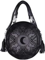 🌙 gothic occult henna round bag: a stylish moon handbag in black faux leather logo