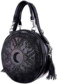 img 2 attached to 🌙 Gothic Occult Henna Round Bag: A Stylish Moon Handbag in Black Faux Leather