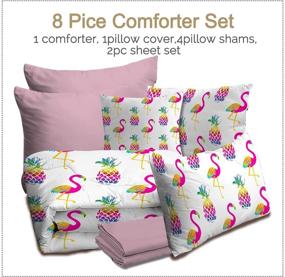 img 3 attached to 🏝️ BlessLiving Girls Tropical Bed in A Bag Flamingo and Pineapples Bedding Sets Twin - Complete 8-Piece Bundle with Comforter, Pillow Shams, Sheets, Cushion & Pillowcases