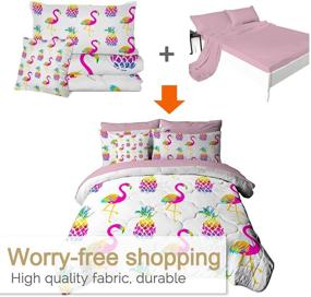 img 1 attached to 🏝️ BlessLiving Girls Tropical Bed in A Bag Flamingo and Pineapples Bedding Sets Twin - Complete 8-Piece Bundle with Comforter, Pillow Shams, Sheets, Cushion & Pillowcases