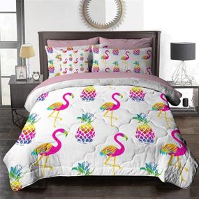 img 4 attached to 🏝️ BlessLiving Girls Tropical Bed in A Bag Flamingo and Pineapples Bedding Sets Twin - Complete 8-Piece Bundle with Comforter, Pillow Shams, Sheets, Cushion & Pillowcases