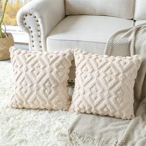 img 2 attached to 🛋️ Artscope Pack of 2 Soft Plush Short Wool Velvet Decorative Throw Pillow Covers - Luxury Style European Cushion Covers - Sofa Bedroom Pillow Shells - Diamond Shape Cream Beige - 22x22 Inch