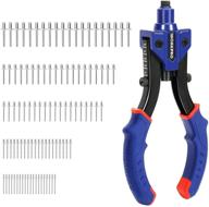 workpro 10-inch manual rivet gun, heavy duty 5-in-1 hand riveter set with 3 interchangeable heads (3 nosepieces), 100pcs rivets - ideal for metal, plastic, truck bed repairs, and highway sign fixing logo