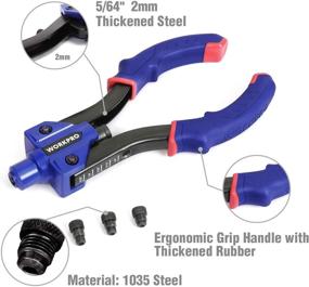 img 2 attached to WORKPRO 10-Inch Manual Rivet Gun, Heavy Duty 5-in-1 Hand Riveter Set with 3 Interchangeable Heads (3 Nosepieces), 100pcs Rivets - Ideal for Metal, Plastic, Truck Bed Repairs, and Highway Sign Fixing