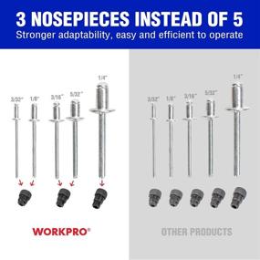 img 1 attached to WORKPRO 10-Inch Manual Rivet Gun, Heavy Duty 5-in-1 Hand Riveter Set with 3 Interchangeable Heads (3 Nosepieces), 100pcs Rivets - Ideal for Metal, Plastic, Truck Bed Repairs, and Highway Sign Fixing