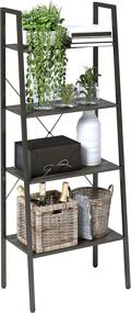 img 3 attached to 📚 Gadroad 4-Tier Industrial Ladder Shelf, Free Standing Storage Rack with Metal Frame, Utility Organizer Shelves for Home Office Kitchen, Grey Oak Finish