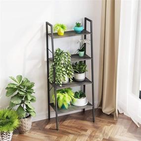 img 1 attached to 📚 Gadroad 4-Tier Industrial Ladder Shelf, Free Standing Storage Rack with Metal Frame, Utility Organizer Shelves for Home Office Kitchen, Grey Oak Finish