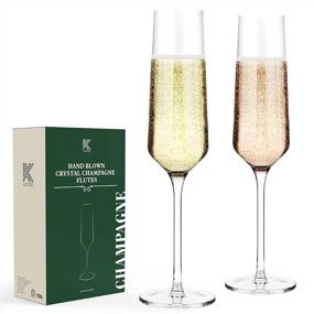 img 4 attached to KOIOS Hand Blown Champagne Flutes Glass Set of 2 - Toasting Crystal Goblet for Wedding, Thanksgiving, and Party Celebrations