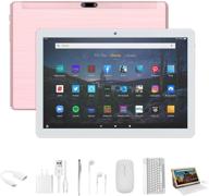 📱 10-inch tablet - ultra-fast ten-core 2-in-1 android 9.0 tablets with 3gb ram, 64gb storage, 18mp dual camera, wi-fi, bluetooth, gps, 8000 mah - includes keyboard, mouse, tablet case, and more (pink) logo