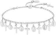 📿 miabella italian adjustable bolo dangle rosary cross charm chain bracelet in 925 sterling silver for women teen girls, made in italy logo