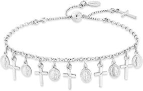 img 4 attached to 📿 Miabella Italian Adjustable Bolo Dangle Rosary Cross Charm Chain Bracelet in 925 Sterling Silver for Women Teen Girls, Made in Italy