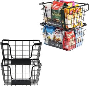 img 4 attached to 📦 4PK-Stackable Wire Baskets XXL 18 Liter/5 Gallon: Efficient Kitchen Countertop Storage Solution for Fruit, Vegetables, and Produce - Black