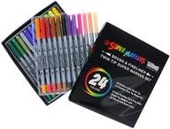 🎨 super markers 24 color twin tip marker set – 0.7mm fine tip & fine artist brush tip – vibrant and bold colors logo