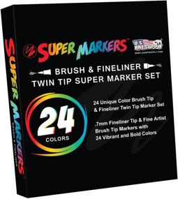 img 1 attached to 🎨 Super Markers 24 Color Twin Tip Marker Set – 0.7mm Fine Tip & Fine Artist Brush Tip – Vibrant and Bold Colors