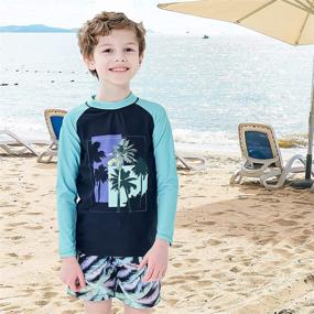 img 2 attached to 🔆 Children's Two Piece Sun-Protective Rash Guard Swimwear Set with Long Sleeve Swim Trunks for Boys