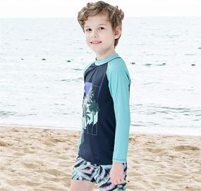 img 1 attached to 🔆 Children's Two Piece Sun-Protective Rash Guard Swimwear Set with Long Sleeve Swim Trunks for Boys