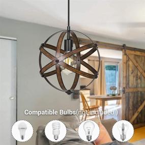 img 3 attached to 🔦 Industrial Style Pendant Hanging Light: DEWENWILS Wood Grain & Metal Globe Fixture for Kitchen, Bedroom & Entryway with 15FT Cord & ON/Off Switch