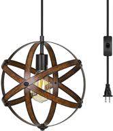 🔦 industrial style pendant hanging light: dewenwils wood grain & metal globe fixture for kitchen, bedroom & entryway with 15ft cord & on/off switch логотип