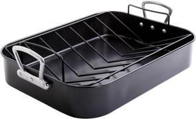 img 4 attached to 🍗 Gibson Home Broxton Non-Stick Turkey Roaster Set, Black - 2 Piece