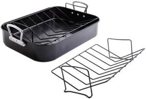 img 3 attached to 🍗 Gibson Home Broxton Non-Stick Turkey Roaster Set, Black - 2 Piece