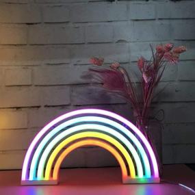 img 1 attached to 🌈 Rainbow Neon Light Sign, Battery/USB Operated Table LED Night Light for Bedroom Decor, Wall Art Decoration, Holiday Gifts for Kids - 5 Colors Neon Wall Lamp