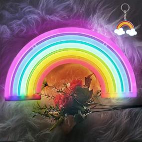 img 4 attached to 🌈 Rainbow Neon Light Sign, Battery/USB Operated Table LED Night Light for Bedroom Decor, Wall Art Decoration, Holiday Gifts for Kids - 5 Colors Neon Wall Lamp