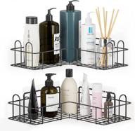 🛁 2 pack corner shower caddy: adhesive bathroom organizer shelves with hooks - rust proof, no drilling, black logo