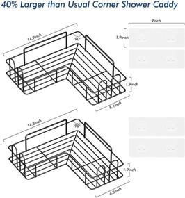 img 3 attached to 🛁 2 Pack Corner Shower Caddy: Adhesive Bathroom Organizer Shelves with Hooks - Rust Proof, No Drilling, Black