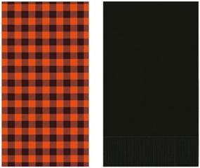 img 3 attached to 🍂 Pack of 2 Sets, 16-Count Each, Buffalo Check Orange Disposable Fall Guest Towels Paper Napkins for Bathroom