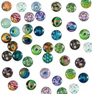 ph pandahall 70pcs peacock feathers glass cabochons half round tiles embellishments 25mm feather dome gems for halloween pendant jewelry making handcrafts scrapbooking logo