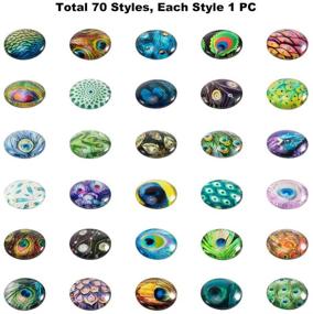 img 2 attached to PH PandaHall 70pcs Peacock Feathers Glass Cabochons Half Round Tiles Embellishments 25mm Feather Dome Gems for Halloween Pendant Jewelry Making Handcrafts Scrapbooking