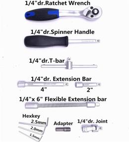 img 1 attached to 🔧 Набор головок SRUNV - 46 штук, метрические и стандартные, привод 1/4 дюйма для ремонта автомобилей и дома - головки CR-V, битовые головки S2, удлинитель - включен ключ-головка с быстрым съемом на 72 зуба.