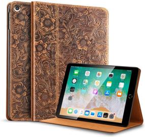 img 4 attached to 🐄 Genuine Leather iPad 10.2 Case 2021/2020, Cowhide Folio Cover for New iPad 9th/8th/7th Generation, Compatible with iPad 10.2 Case 2019 (Pattern-Brown)
