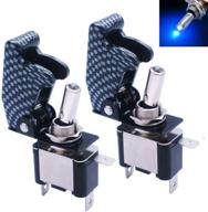 🚗 mxuteuk 2pcs 12v 20a blue led light heavy duty rocker toggle switch with carbon fiber waterproof cover - spst on/off 3pin for car truck boat logo