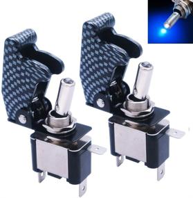 img 4 attached to 🚗 MXUTEUK 2pcs 12V 20A Blue LED Light Heavy Duty Rocker Toggle Switch with Carbon Fiber Waterproof Cover - SPST ON/Off 3Pin for Car Truck Boat