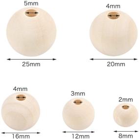 img 3 attached to 🪵 Natural Unfinished Wood Beads Bulk - UOONY Wooden Beads for Crafts 260pcs 5 Size for Garland Macrame Making (8mm,12mm,16mm,20mm,25mm)