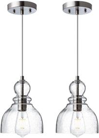 img 4 attached to 🏡 Stylish LANROS Farmhouse Pendant Lighting - Clear Seeded Glass, Adjustable Cord Mini Ceiling Fixtures for Kitchen Island Sink - 2 Pack, Brushed Nickel Finish