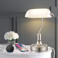 💡 vintage glass banker's lamp for bedroom, living room, library - dimmable touch control bedside nightstand desk lamp with 2 fast usb charging ports & bulb included логотип