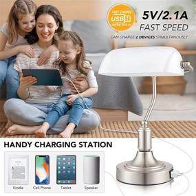 img 2 attached to 💡 Vintage Glass Banker's Lamp for Bedroom, Living Room, Library - Dimmable Touch Control Bedside Nightstand Desk Lamp with 2 Fast USB Charging Ports & Bulb Included