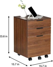 img 1 attached to 🗄️ JJS 3 Drawer Rolling Wood File Cabinet: Locking Wheels, Portable Vertical Storage for A4/Letter Size, All Brown