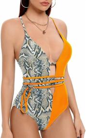 img 3 attached to 👙 Stunning Criss Cross Tie Knot Deep V Swimsuit: Women's Sexy Bathing Suit with Skinny Straps and Open Back