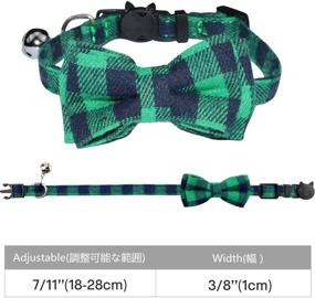 img 3 attached to WDPAWS Cat Collar Breakaway - Green Plaid Pattern, Adjustable 7-11 Inches - Bell, Bow Tie & Safety Buckle - Ideal for Kitten Cats