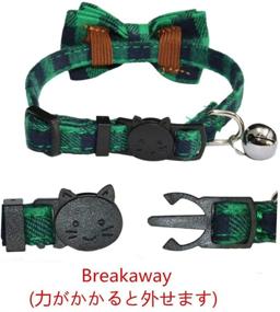 img 1 attached to WDPAWS Cat Collar Breakaway - Green Plaid Pattern, Adjustable 7-11 Inches - Bell, Bow Tie & Safety Buckle - Ideal for Kitten Cats