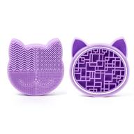 efficient silicone makeup brush cleaning mat with drying holder - portable cat-shaped brush cleaner pad for cosmetic brushes (new lavender) logo