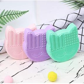 img 1 attached to Efficient Silicone Makeup Brush Cleaning Mat with Drying Holder - Portable Cat-shaped Brush Cleaner Pad for Cosmetic Brushes (New Lavender)