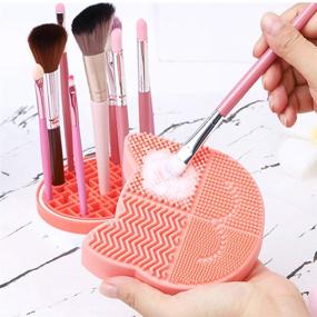 img 3 attached to Efficient Silicone Makeup Brush Cleaning Mat with Drying Holder - Portable Cat-shaped Brush Cleaner Pad for Cosmetic Brushes (New Lavender)