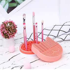 img 2 attached to Efficient Silicone Makeup Brush Cleaning Mat with Drying Holder - Portable Cat-shaped Brush Cleaner Pad for Cosmetic Brushes (New Lavender)