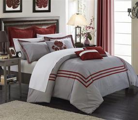 img 4 attached to 🛏️ Chic Home Cosmo Queen Red Comforter Set: Elegant Hotel Collection with 8 Pieces, Embroidered Design & Pillow Shams